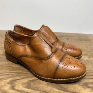 Pikolinos Saddle Brown Leather Slip On Captoe Oxfords Womens Size 7.5 8 38 Shoes